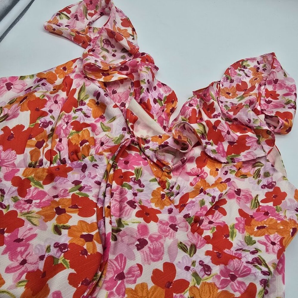 ASTR Floral Ruffle Mini Slip Dress XL Pink Orange Spring - Picture 9 of 11